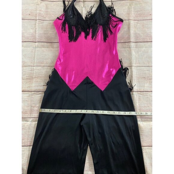Curtain Call Women's Pink & Black Tassled Dance Jumpsuit - AME - Picture 5 of 13